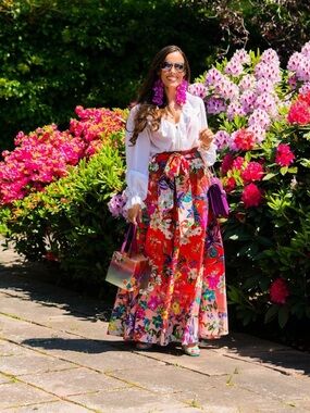 MARY KATRANTZOU
Belted floral-print cotton-blend poplin maxi skirt size 12
